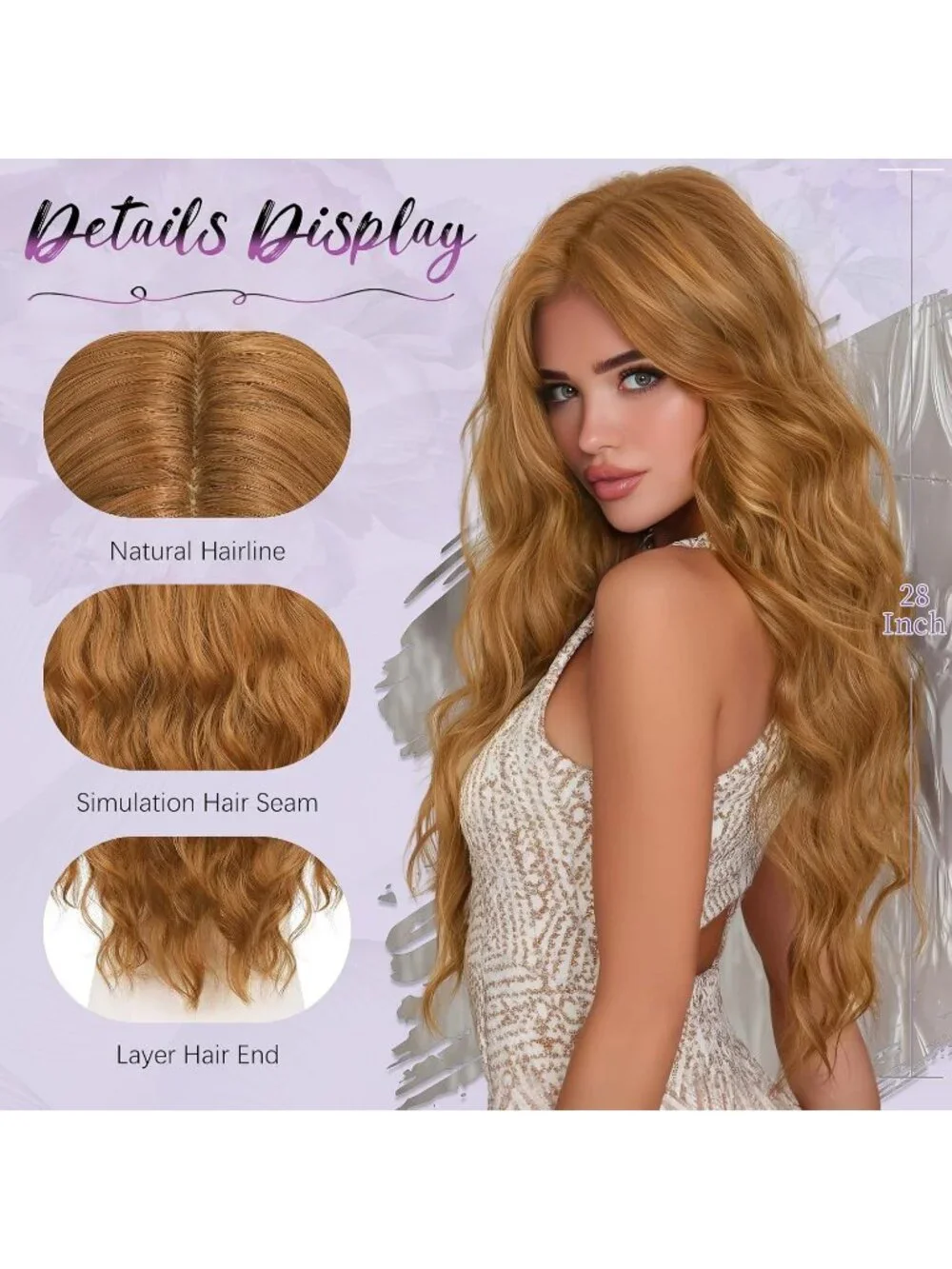 Women's Golden Ginger 28 Inch Lace Front Soft Synthetic Long Wavy Curly Wigs